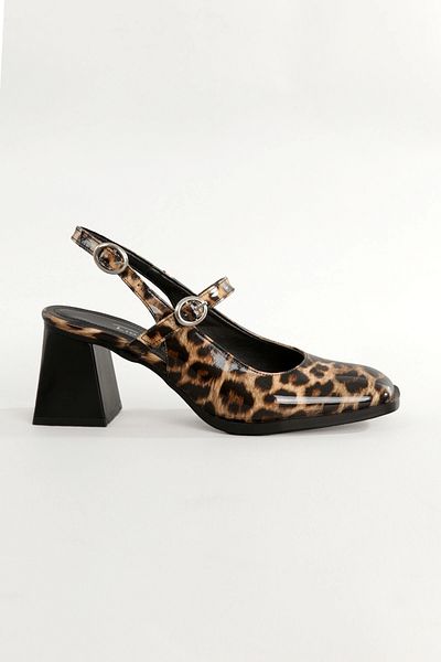 Lio Shoes Pantofi cu toc din piele lăcuită leopard pentru femei, cu vârf pătrat, cu cataramă, talpă TPU KLEORB101