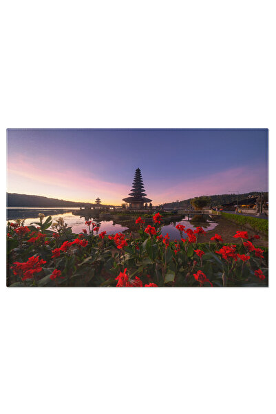 StoryGift Romania Tablou Canvas Peisaj Litoral In Indonezia, Lac, Indonesia, Copac, Roz, Violet, Apus De Soare, A