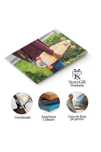 StoryGift Romania Tablou Canvas Educatie Si Tineret Student Cu Rucsac Si Skateboard, Imbinand Stilul Si Dorinta D
