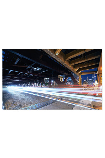 StoryGift Romania Tablou Canvas Urma De Lumina A Masinii Pe Pod, Noapte, Strada, Masina, Lumina 2769