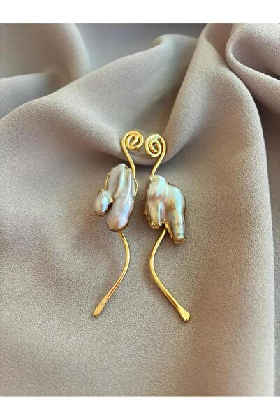 BuinJewellery Pinterest Tarzı Kuğu Model Kemik İnci Küpe, Altın Kaplama Kemik...