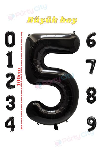 Party City Folyo Balon 5 Rakamı Siyah 40"inç 100cm Büyük Boy Balon Yaş Balonu