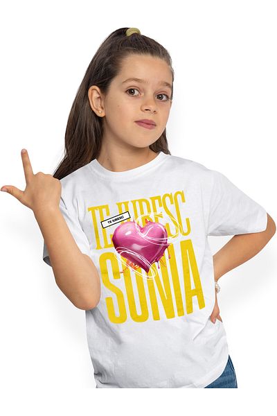 StoryGift Romania Tricou Copii Fete Te Iubesc Sonia, Dragoste, Inima, Iubire, Sfantul Valentin, Dragobete, V