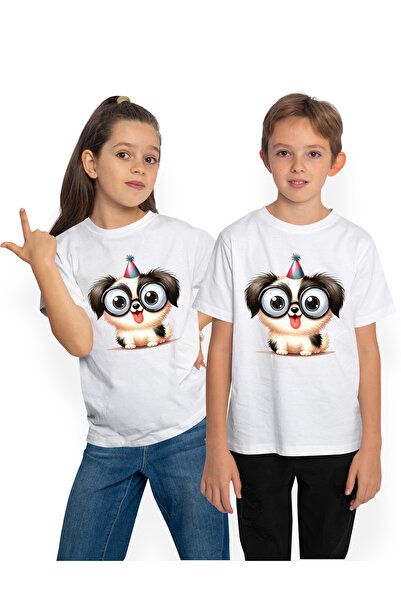StoryGift Romania Kids T-Shirt With A Crazy Puppy, Illustration, Strange Look, Playful, Curious, Glasses,