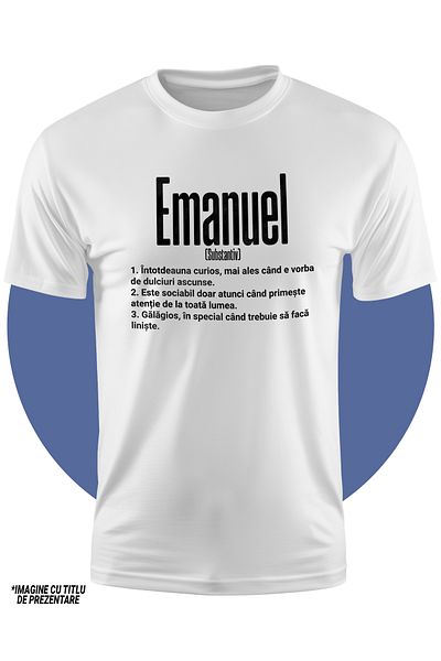 StoryGift Romania Tricou Copii Baieti Cu Numele Emanuel, Cu Mesaj Amuzant, Curios, Sociabil, Galagios 100% B