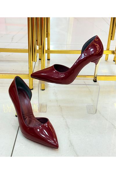 Pazzyonez Women's Burgundy Patent Leather Heeled Shoes Comfortable Wedding and Engagement Stiletto for Daily and Special Occasions