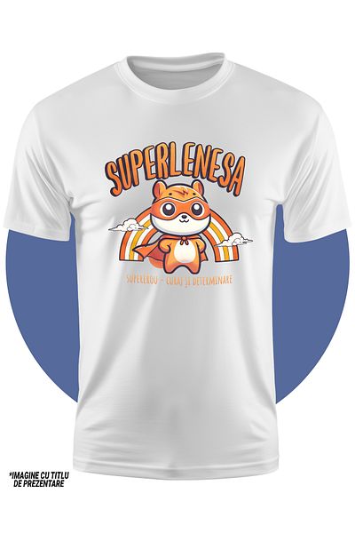 StoryGift Romania Tricou Copii Fete Super Lenesa SuperErou, Curaj si Determinare 100% Bumbac, Unisex, Alb, 1