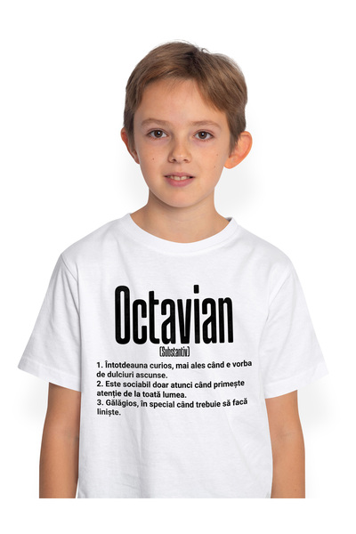 StoryGift Romania Tricou Copii Baieti Cu Numele Octavian, Cu Mesaj Amuzant, C...