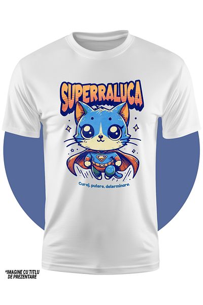 StoryGift Romania Children's T-shirt for Girls Super Raluca, Superhero, Flying Cat 100% Cotton, Unisex, White, 12 Years
