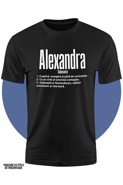 StoryGift Romania Tricou Copii Fete Cu Numele Alexandra, Si Mesaj Motivational, Creativa, Desteapta, Curioas