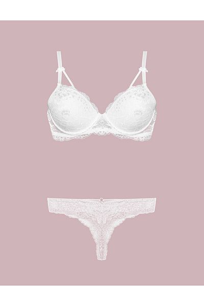 The Clover Supported Lace Destilled, Padded Bra & Panty Set with Straps