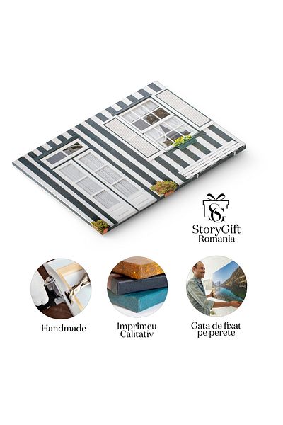 StoryGift Romania Tablou Canvas Fatada Casa Colorata Aveiro, Costa Nova, Portugalia, Arhitectura, Design 1391