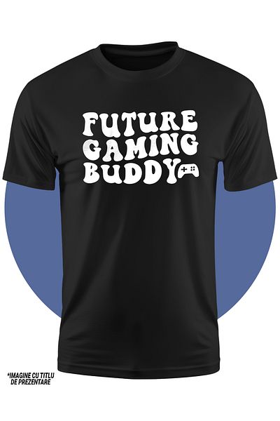 StoryGift Romania Tricou Copii cu un controller si textul "Future gaming buddy" - amic viitor pentru gaming