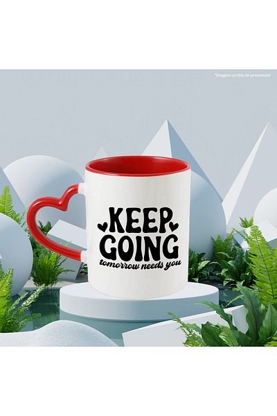 StoryGift Romania Mug with hearts and motivational message that urges you not to give up with M, Cu, STG