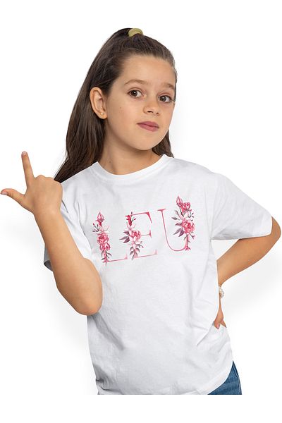 StoryGift Romania Tricou Copii Fete Cu Numele Leu, Floral, Colorat, Creativ, Frumos, Unicat 100% Bumbac, Uni