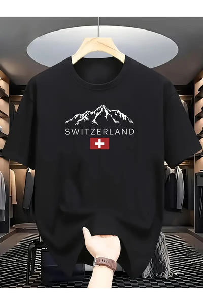 AEMİ Unisex Švajcarska Štampano Oversize kroj okrugla kragna T-shirt