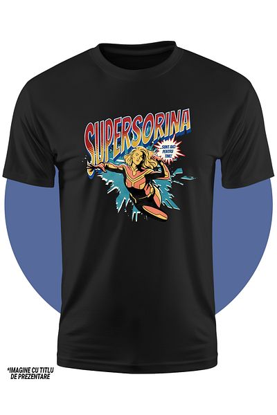 StoryGift Romania Tricou Copii Fete Super Sorina, Supererou Sunt Aici Pentru Tine 100% Bumbac, Unisex, Negru