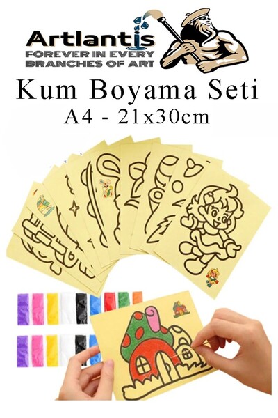 Artlantis Kum Boyama Seti 1 Adet 20x30 cm A4 Boyutunda Büyük Boy Kaliteli Kum Boyama Çalışması Tuz Boyama Etki