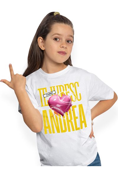 StoryGift Romania Tricou Copii Fete Te Iubesc Andrea, Dragoste, Inima, Iubire, Sfantul Valentin, Dragobete,