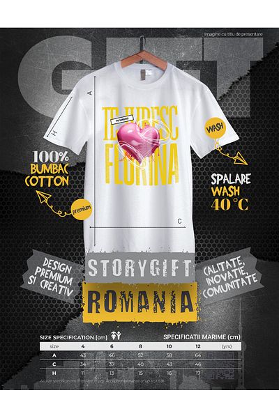 StoryGift Romania Tricou Copii Fete Te Iubesc Florina, Dragoste, Inima, Iubire, Sfantul Valentin, Dragobete,