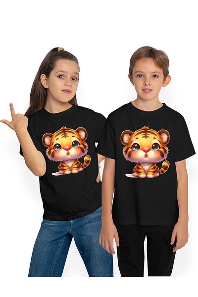StoryGift Romania Tricou Copii Cu Un Pui De Tigru Care Da Un Pupic, Ilustratie, Apreciere, Grija, Valentine'