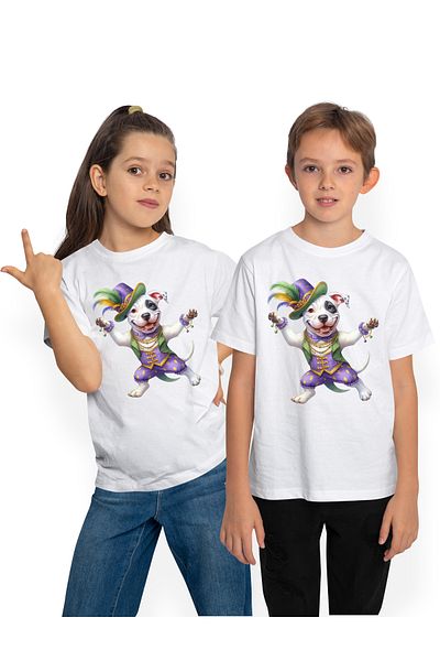 StoryGift Romania Tricou Copii Cu Un Catel Care Danseaza, Ilustratie, Circ, Spectacol, Palarie, Pene, Vesel