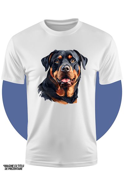 StoryGift Romania Tricou Copii Cu Un Caine Rottweiler, Ilustratie, Curios, Bucuros, Jucaus, Prietenul Omului