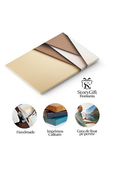 StoryGift Romania Tablou Canvas - Grafica Colorata, Fundal Coral Si Bej, Design Modern: Color, Pastel, Art, Colla