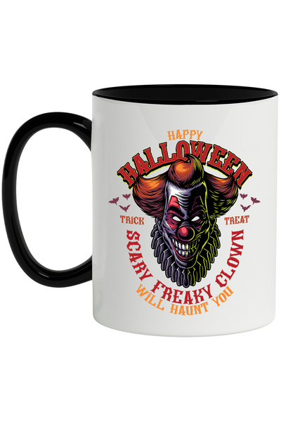 StoryGift Romania Cana Cu Mesaj In Engleza Happy Halloween, Clovn, It, Lilieci, Multicolor 330 ml,, Cu Maner Negru