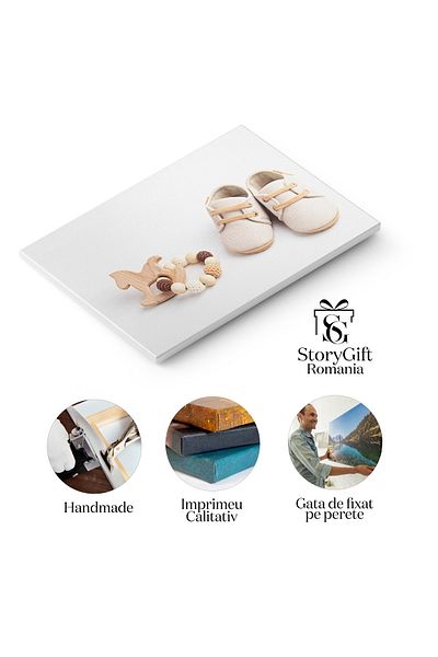 StoryGift Romania Tablou Canvas Cu Articole Pentru Bebelusi: Incaltaminte Si Accesorii