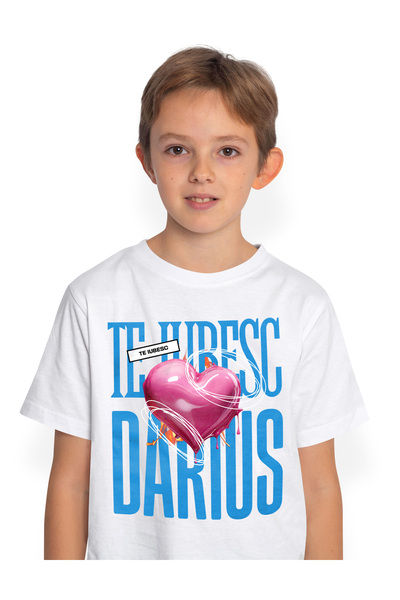 StoryGift Romania Tricou Copii Baieti Te Iubesc Darius, Dragoste, Inima, Iubi...