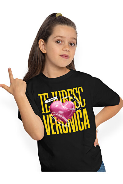 StoryGift Romania Tricou Copii Fete Te Iubesc Veronica, Dragoste, Inima, Iubi...