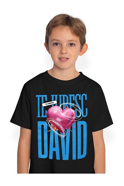 StoryGift Romania Tricou Copii Baieti Te Iubesc David, Dragoste, Inima, Iubire, Sfantul Valentin, Dragobete,