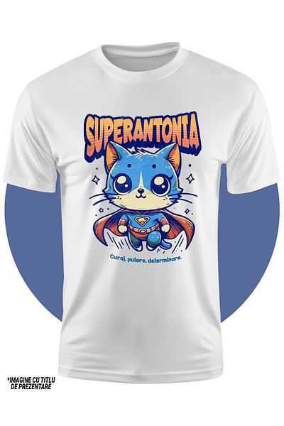 StoryGift Romania Children's T-shirt for Girls Super Antonia, Superhero, Flying Cat 100% Cotton, Unisex, White, 12 Years