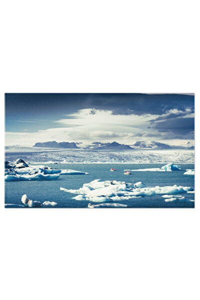 StoryGift Romania Tablou Canvas Peisaj Cu Laguna Jokullsarlon Si Barci Plutitoare, Arctica, Fundal, Mediu, Clima