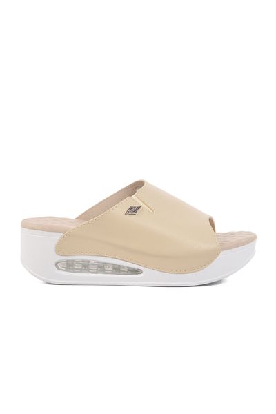 Aspor Beige Women's Wedge Heel Slippers