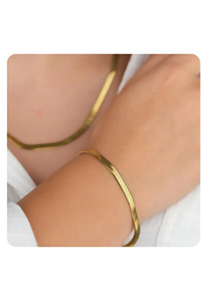 İNİTİUM Steel Italian Chain Gold Bracelet