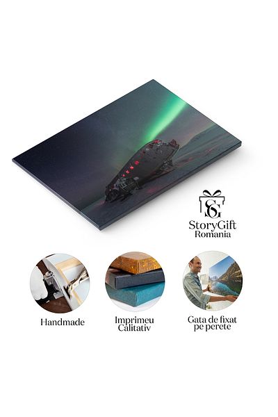 StoryGift Romania Tablou Canvas Cu Aurora Boreala La Jokulsarlon, Islanda - Infrumusetarea Norilor De Gheata Cu L