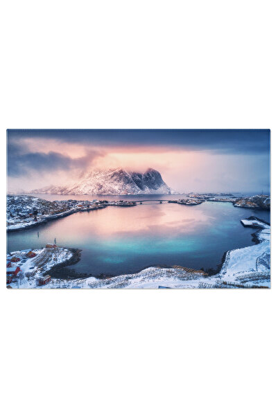 StoryGift Romania Tablou Canvas: Reine, Norvegia - Peisaj De Iarna, Munte, Fiord, Arhitectura Traditionala