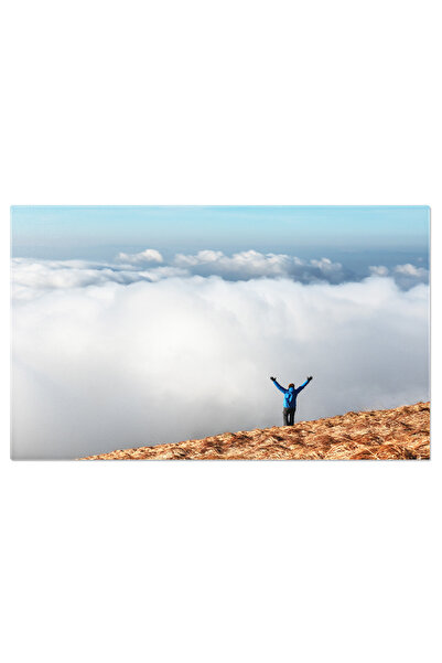 StoryGift Romania Tablou Canvas Barbat Singur Pe Marginea Stancii, Munte, Ceasca, Om, Calatorie, Toamna, Peisaj,