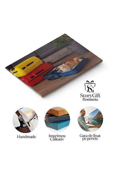 StoryGift Romania Canvas Painting 40 x 25CM - Cat on a Trip, Suitcase Ready for Adventure 40x25CM STG