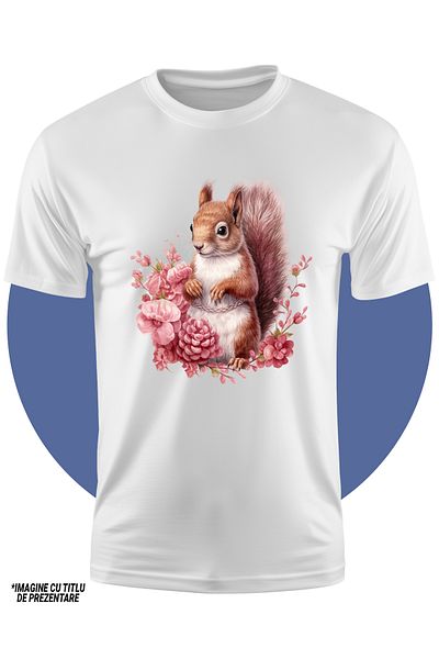StoryGift Romania Tricou Copii Cu O Veverita, Ilustratie, Floricele, Frunze, Plante, Rozatoare, Bucurie, Bin