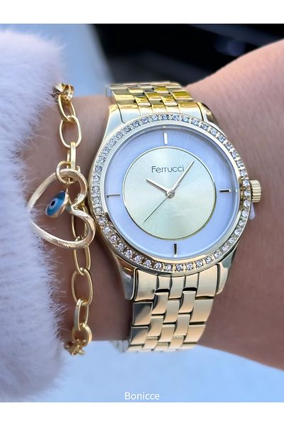 Ferrucci Yellow Color, Steel Cord, Waterproof, Snake Model Women's Wristwatch Bracelet in Special Gift Box