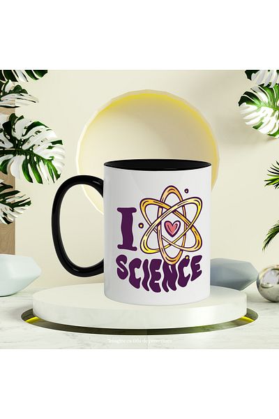 StoryGift Romania Mug With Message In English I Love Science, Heart, Atom, Science, Multicolor 330 ml, With ,STG