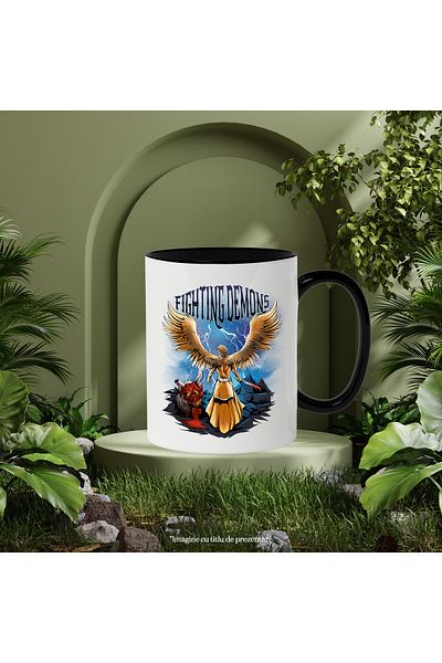 StoryGift Romania Mug With Message In English Fighting Demons, Angel, Lightning, Multicolor 330 ml, Wax, With ,STG.