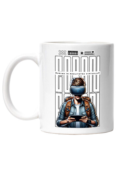 StoryGift Romania Cana baiat cu ochelarii VR prins realitatea virtuala, 330ml, Ceramic cu Maner Al, Cu Maner Alb STG