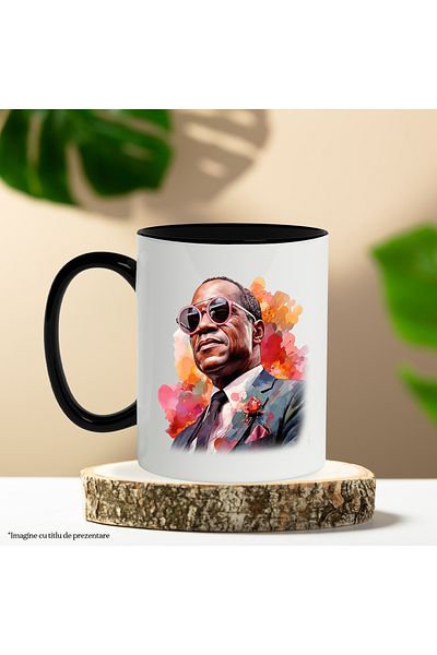StoryGift Romania Mug With Ray Charles, Musician, Blues, Pianist, 50s Music, Multicolor 330, With