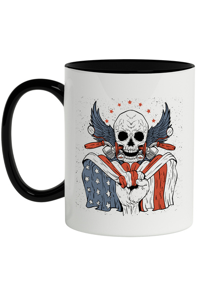 StoryGift Romania Cana Cu Craniu, Aripi, Stele, Motocicleta, Steag, SUA, Pumn...