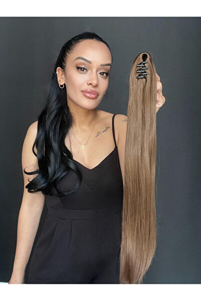 Suzan Peruk Mini Mandallı Tokallı Kumral Ekstra uzun at kuyruğu