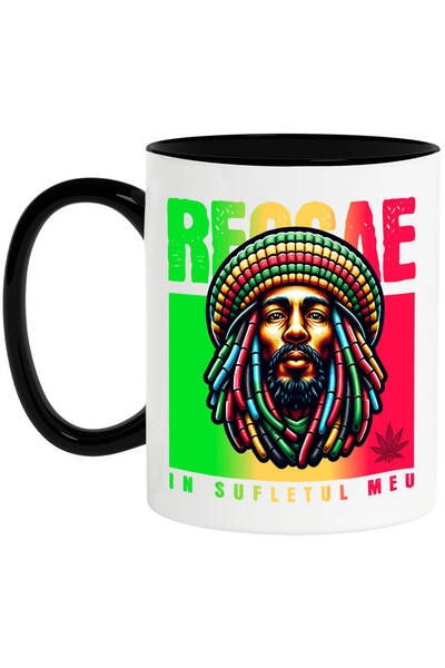 StoryGift Romania Cana cu Portret Bob Marley Cu Dreduri Si Caciual Tricotata Muzica Relaxare Text , Cu Maner Negru STG